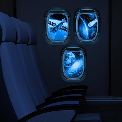 Glow in The Dark 3D Space Wall Decals, Set of 3 Galaxy Window Stickers for Wall, Space Themed Room Decor for Kids Boys (Blue)