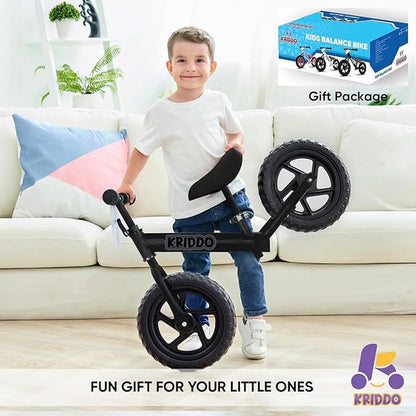 KRIDDO Toddler Balance Bike 2 Year Old, Age 24 Months to 5 Years Old, 12 Inch Push Bicycle with Customize Plate (3 Sets of Stickers Included), Steady Balancing, Gift Bike for 2-3 Boys Girls, Night