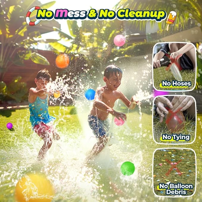 6 Pcs Reusable Water Balloons, Pool Beach Water Toys for Boys and Girls, Summer Toys for Kids Ages 3-12, Magnetic Water Ball for Outdoor Activities