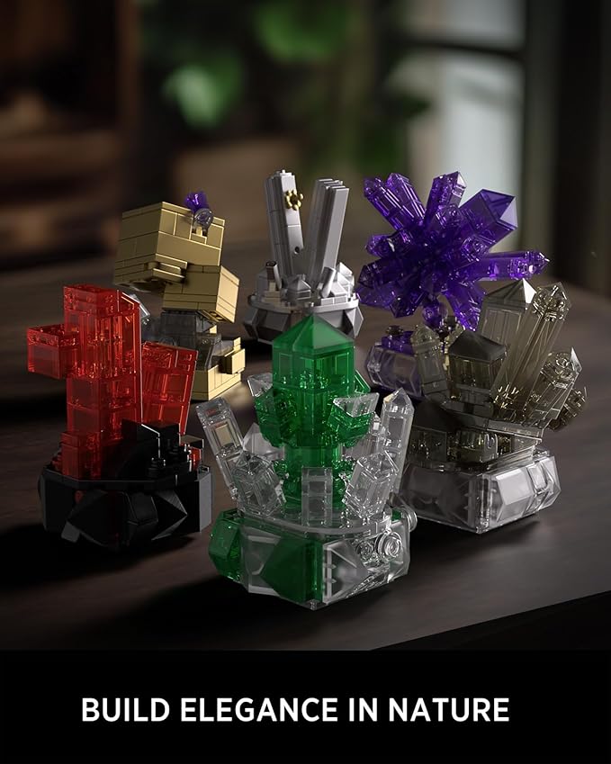 Nifeliz Geology Rock Collection Building Set for Adults, 6 Different Kinds of Gemstone Model Toys, Creative Desk Decoration & Fun Gift for Mineral Lovers (616PCS, NF10306)