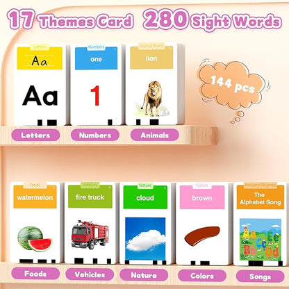 HOMESTEC Toddlers Talking Flash Cards with American Accent & 288 Sight Words, Speech Therapy Toys for 1 2 3 4 5 6 Years Old Boys and Girls, Learning Montessori Sensory kit, Kids Birthday Gifts (Pink)