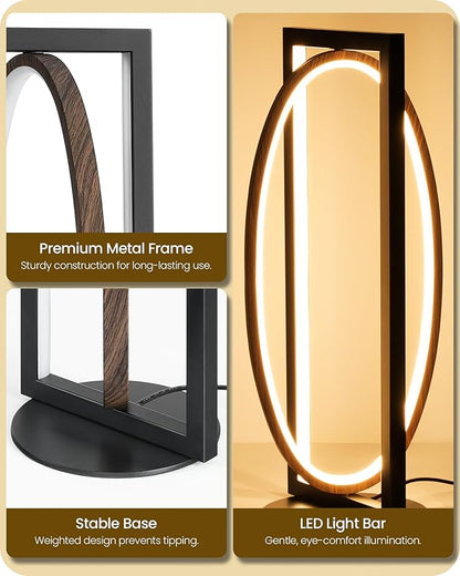 Modern LED Table Lamp, Dimmable Minimalist Bedside Lamp, 3 Color Temperatures, Angle Adjustable, Cute Desk Lamp, Nightstand Lamp for Living Room, Bedroom, Office, Black and Walnut K62TL05