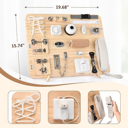 Potatomato Montessori Large Busy Board for Toddlers 1 2 3 4 Years Old - 21 in 1 Wooden Sensory Educational Toys -Fidget Toys for Autistic Children-Preschool Learning Activities Fine Motor Skills