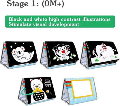 Tummy Time Mirror Baby Toys - Black and White High Contrast Baby Visual Stimulating Mirror Toys for Newborn - Montessori Infant Sensory Crinkle Toy for Babies Gifts 0 3 6 9 Months