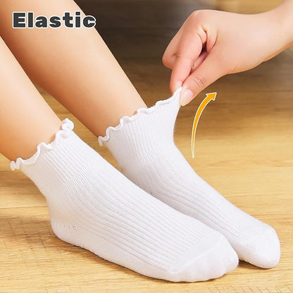 6 Pairs Toddler Ruffle Socks for Girls - Baby Grip Socks with Non-Slip, Cute Grippy Frilly Design