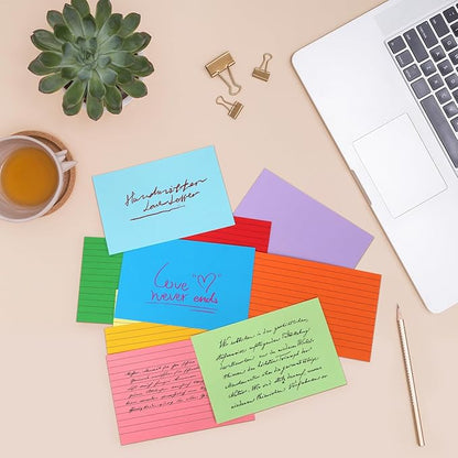 Tecmisse Colored Index Cards 4x6, 300 Pack, 10 Colors Ruled Note Cards, Flash Cards for Studying, Heavy Notecards for Office and School, One Side Lined, One Side Blank