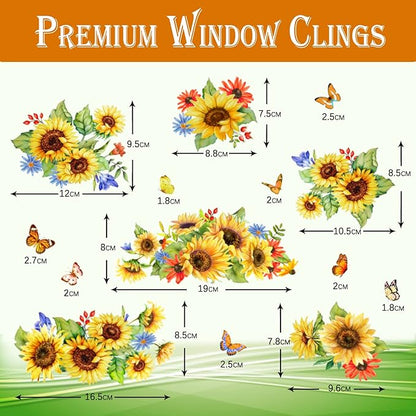 Sunflower Window Decals & Clings - Spring & Fall Decorations for Bedroom, Nursery, Living Room - Birthday Parties & Holidays