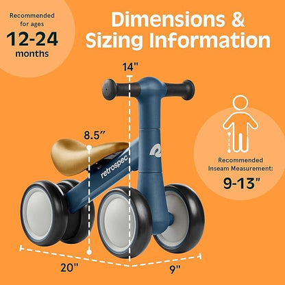 Retrospec Cricket 2 Baby Walker Balance Bike with 4 Wheels - Safe Learning Toy for Ages 12-24 Months - Scratch-Resistant Indoor Outdoor Toddler Riding Toy with Steering Limit & Soft Grips