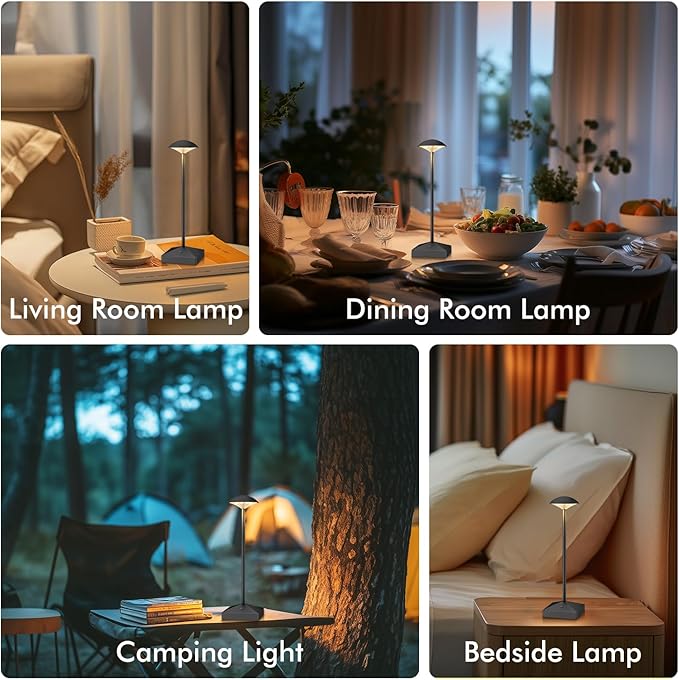3 Pack 8.26in Black Small Cordless Table Lamps Rechargeable, Battery Operated Mini Lamp, Small Lamp Touch Portable Table Lights, LED Night Light for Bedside/Dining/Bar/Outdoor (Blcak-B)