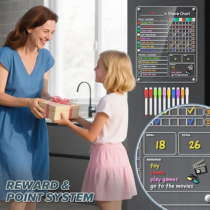 Acrylic Magnetic Chore Chart for Kids, 9.5"x12" Behavior Reward Responsibility Chart for Kids/Teens/Adults Chore Chart for Multiple Kids, Reusable Chore Checklist & Responsibility Tracker (2 Pack)