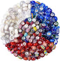 Aipridy Assortment European Large Hole Beads Spacer Beads Rhinestone Craft Beads for DIY Charms Bracelet Jewelry Making (Blue-Red-White)