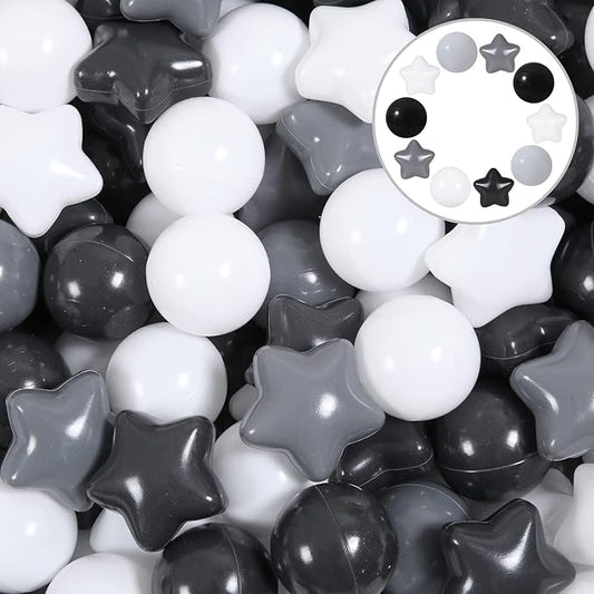 Ball Pit Balls Pack of 100 200 500 - Star and Round Set BPA Free Phthalate Free Non-Toxic Crush Proof Play Balls Soft Plastic Balls for Toddlers Baby Kids Birthday Pool Tent Party