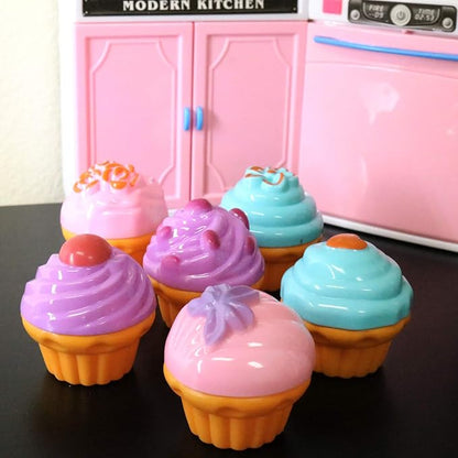 GIFTEXPRESS 6 PCS Pretend Play Food Dessert Set, Mini Toy Cupcakes for Kids, Petite Pastries Toys