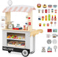 HONEY JOY Kids Food Cart, 30-Piece Toddler Pretend Play Grocery Store Playset w/Cash Register & Scale, Wooden Dessert Shop Play Market, Children Beverage Stand Cart w/Wheels, Gift for Boys Girls