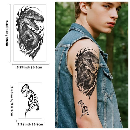 77PCS Dinosaur Temporary Tattoos for Kids Teens, 17PCS Half Sleeve Tyrannosaurus T-Rex Triceratops Pterosaur Kids Temporary Tattoos, 60PCS Raptor Fake Tattoos Stickers Cosplay Birthday Party Supplies