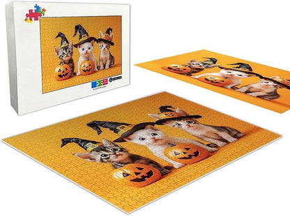 Kittens and Pumpkins - Adult Wizard Hat Halloween 300 Pieces Adult Puzzle - Challenging Family Activities