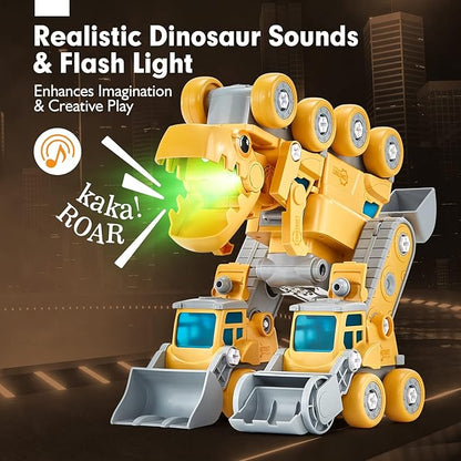 hahaland Toys for 5+ Year Old Boys - Take Apart Dinosaur Kids Toys Construction Vehicles 5 in 1 Transform into Dinosaur Robot STEM Building Toy for 5 6 7 8 Year Old Boys