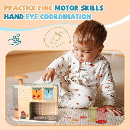 Top Bright Drink Dispenser Kids Play Kitchen Accessories, Pretend Play Toys Food with Sounds Effects, Wooden Kitchen Playset for Toddlers 3+