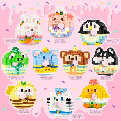 HIGH GODO Animal Party Favors Building Blocks, 10 Pack Mini Food Animals Building Set, Goodie Bag Stuffers, Classroom Small Prize Toys Gifts for Kids Boys Girls Age 8+