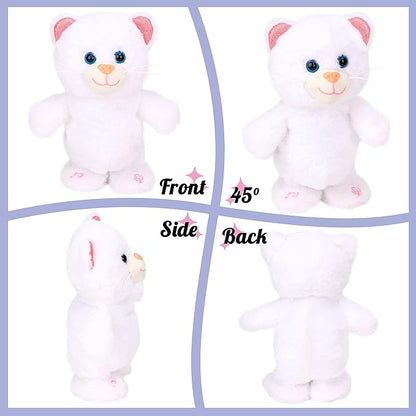 Hopearl Talking Kitty Singing Cat Repeats What You Say Walking Electric Interactive Animated Toy Speaking Plush Buddy Gifts for Toddlers, White, 8''