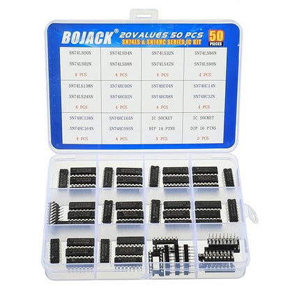 BOJACK 20 Values 50 Pcs SN74LS and SN74HC Series Low-Power Logic IC Chip Assortment Kit for IC Chip Work