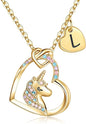 Hidepoo Unicorn Necklace Gifts for Girls - Colorful CZ Heart Pendant Initial Unicorns Necklaces for Teens Little Girls Jewelry Birthday Gift for Girl Daughter Granddaughter Niece