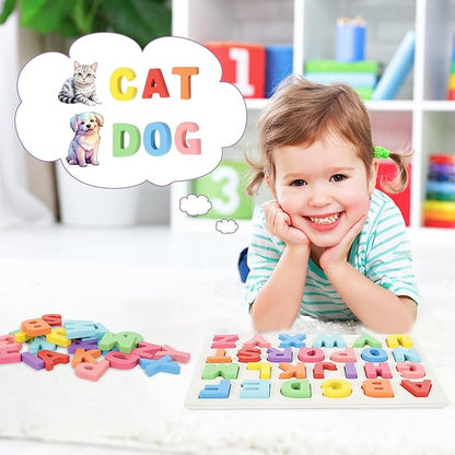 Alphabet Puzzle Wooden Puzzles for Toddlers Alphabet Learning Puzzles Toys with Wood Letters Montessori Wooden ABC Learning Toys for Toddlers 1-5 | Preschool Educational Gift for Kids