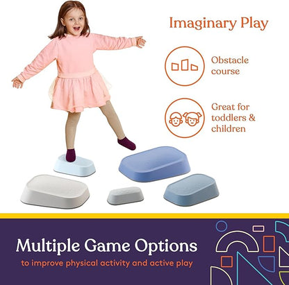 Special Supplies Set of 5 Stepping Stones for Kids Indoor and Outdoor Balance Blocks Promote Coordination, Balance Strength Child Safe Rubber, Non-Slip Edging (Ocean)