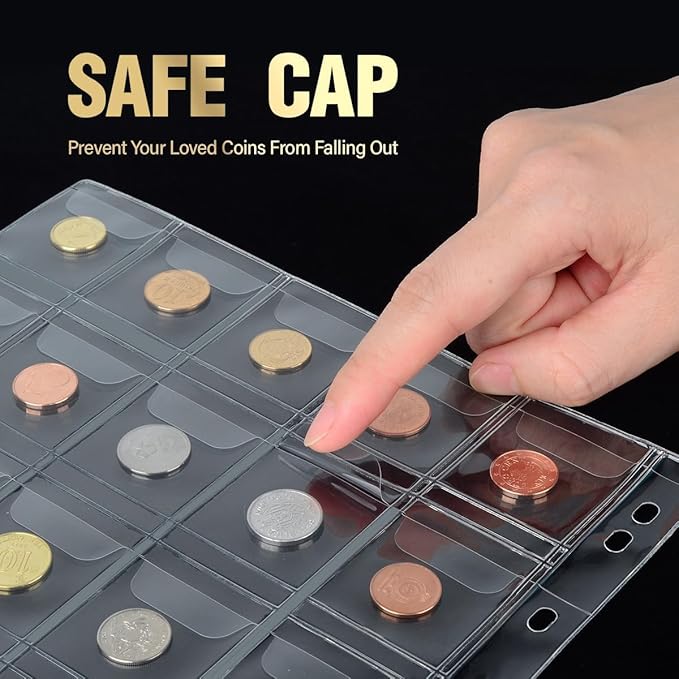 Coin Collection Book Holder for Collectors - 400 Coins Pockets+15 Bills Pockets, Coin Collection Organizer Storage Box Case Album for 20/25/ 27/30/ 38mm Coin