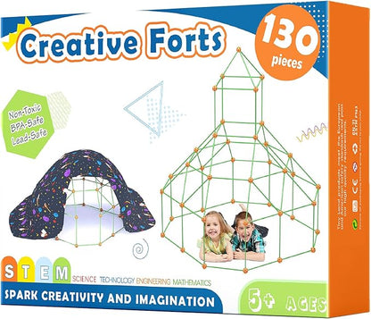 Tiny Land Fort Building Kit Creative Fort Indoor Outdoor for 5-12 Years Old Boys and Girls STEM Building Toys with Storage Bag DIY Castles Tunnels with 86 Rods and 44 Balls