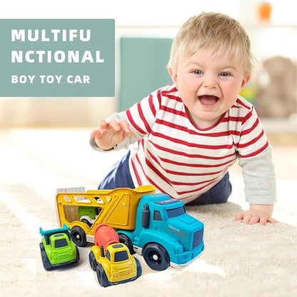4 in 1 Toddlers Truck Toys for 1 2 3 4 Year Old, Truck Toy Set Includes Dump Truck, Garbage Truck, Mixer Cement, No BPA, Phthalates, PVC, Birthday Xmas Gifts for Toddlers,Outdoor Toys for Kid