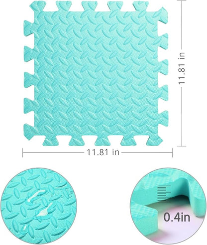 Foam Play Mat for Baby, 0.4 Inch Thick Foam Interlocking Floor Mats, Soft Non-Toxic Baby Playmat, Solid Colored Puzzle Play Mat Kids Floor Mats, 16 Tiles, Black/White/Gray/Tender Green