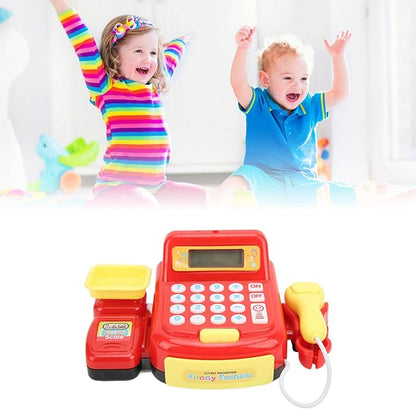 Children Mini Cash Register Toy Cashier Role Play Supermarket Shopping Checkout Money Till Toy Educational Learning Pretend Playset for Kids Girls Boys