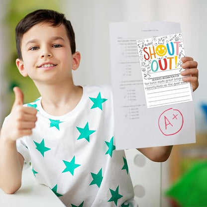 50Pcs Shout Out Card, Appreciation Cards for Teachers Students Employees Office Staff, Kudos Cards Team Classroom Good Behavior Incentive, Motivational Card for School or Workplace (Smiley Face)