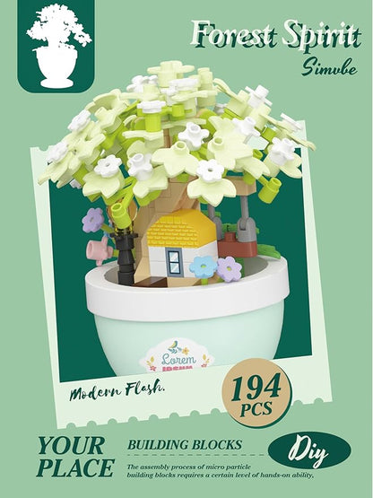 Jade Gardenia Mini Bonsai Tree Micro Building Set Building Toy Plant Cherry Tree Flower Collection Decor for Home Desk Greenery Decoration Building Blocks DIY Creative Gifts