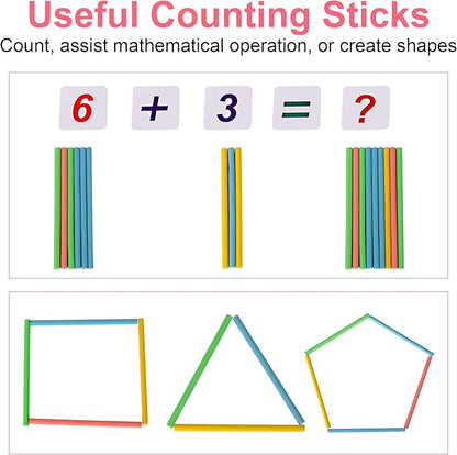 KIDWILL Preschool Math Learning Toy,10-Row Wooden Frame Abacus with Multi-Color Beads, Counting Sticks, Number Alphabet Cards, Gift for 2 3 4 5 6 Years Old Toddlers Boys Girls