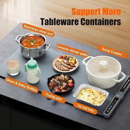 Warming Mat for Food extra large, Silicone Heating Mat For Food, 15"x31.6" Foldable Food Warming Mats for Countertops, Parties, and Daily Use with Timer and 9 Temperature Levels