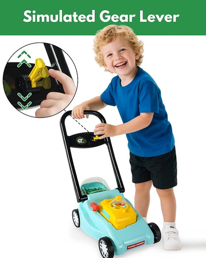 Kids Lawn Mower with Realistic Grass-Cutting Action and Sounds – No Batteries Required | Fun Outdoor Push Toy, Birthday Gift & Halloween Present for 3, 4, 5, 6, 7, 8 Year Old Boys and Girls (Blue)
