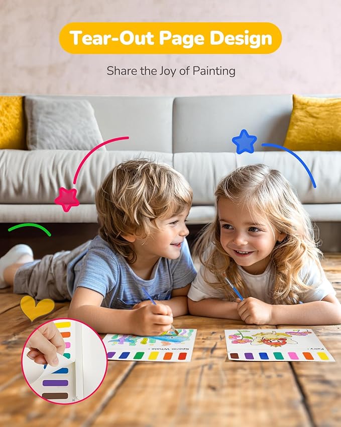 TECJOE 3 Pack Paint with Water Coloring Books for Toddlers, Watercolor Paint Set with 6 Brushes, Painting Activity for Kids Ages 4 5 6 7 8, Christmas Gift Arts & Crafts Toy, Princess, Dinosaur & Sea