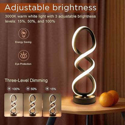 Modern Table Lamp, 7 Colors 10 Light Modes Spiral Design Table Lamp, Touch Dimmable Nightstand Lamp, Unique Bedside Lamp for Living Room, Bedroom, Cool Lamps, Black, 2 Pack