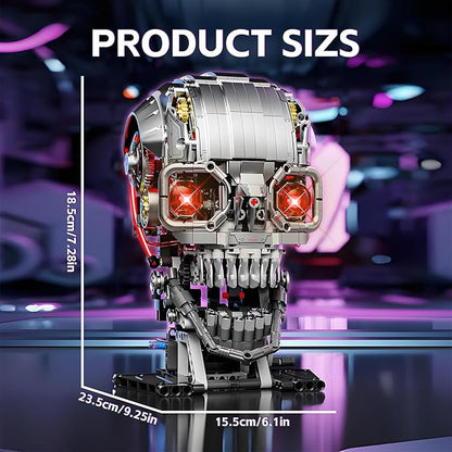 Mechanical Skull Building Block Set 1099+ Pieces 3D Poseable Model with Mandibular Teeth Bite Drive for STEM Toys for Kids & Adults Perfect for Horror Fans & Gothic Room Decor