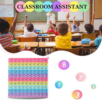 1-100 Number Learning Pop Fidget Toy, Rainbow Colors, Large Square Math Educational Sensory Game