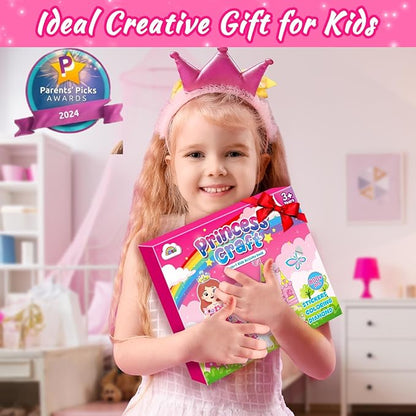 ZMLM Princess & Unicorns Art Crafts for Kids Toddler, 3-in-1 DIY Creative Sticker Coloring Activity Book for Ages 3 4 5 6 7 8 Year Old Girls Birthday Gifts Toys Game Travel Essentials Kit