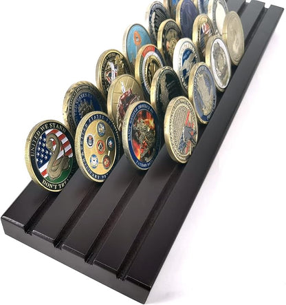 Aomcisi 4 Rows Coin Holder, Military Collectible Challenge Coin Display Holder Stand,Holds 32-36 Coins (Large)