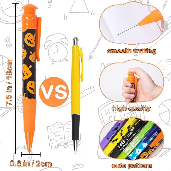 Letapapa Halloween Party Favor for Kids, 24 Pcs Halloween Jumbo Pens in 6 Designs, Halloween Toys, Goodie Bag Stuffers Fillers, Trick or Treat, School Classroom Rewards