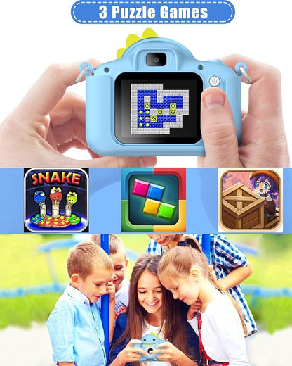 Dinosaur Kids Camera Toys, Birthday Graduation Gifts for Girls Boys 3-12, 1080P HD Selfie Digital Video Camera for Toddlers,Travel Gifts Dino Toys for 4 5 6 7 8 9 Years Old (Blue)