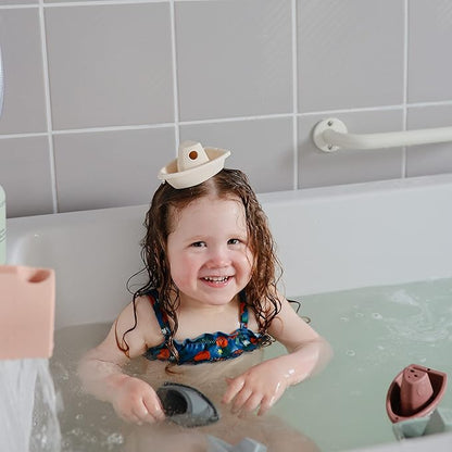 mushie Stackable Bath Boats Toy (Petal) | Floating Bathtub Toys for Baby & Toddler, Set of 5 | Made in Denmark