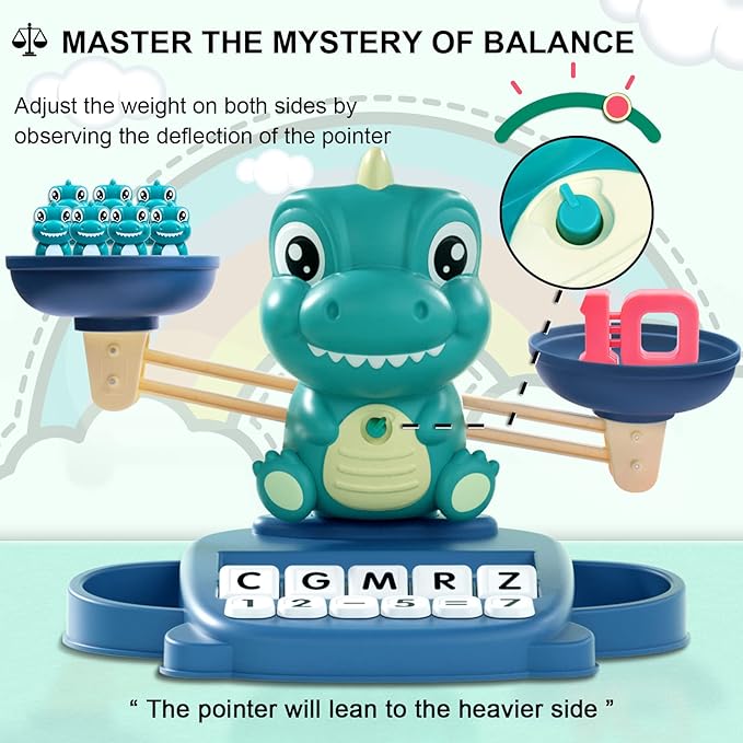 Dinosaur Math Balance Toy for Boys and Girls - Montessori Matching Letter Toy for Kids 3 Year Olds, Educational Kindergarten Preschool Early Learning, Birthday Gift for 4 5 6 7 Years Old