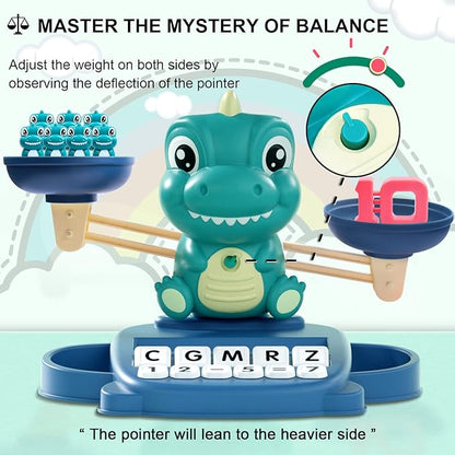 Dinosaur Math Balance Toy for Boys and Girls - Montessori Matching Letter Toy for Kids 3 Year Olds, Educational Kindergarten Preschool Early Learning, Birthday Gift for 4 5 6 7 Years Old
