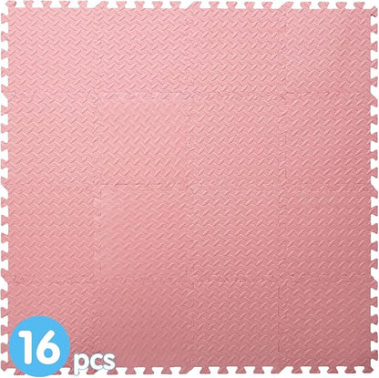 Coolcandy Solid Colored Foam Play Mat, 12"*12" Each Mat丨Non-Toxic Soft Baby Play Mat, 0.4" Thickened Square Interlocking Floor Mats - Toddler Playmat for Playing, Exercise(Loli Pink/16 Tiles)